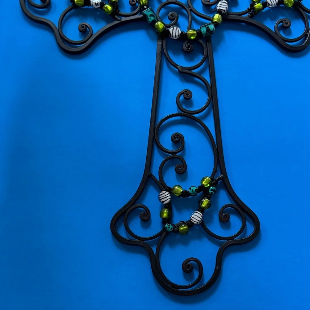 Decorative Black Metal Wall Cross with Beads